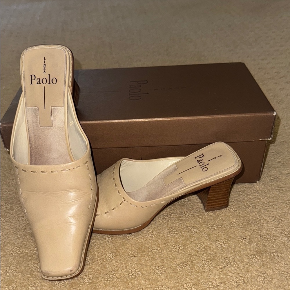 Paolo Cream Leather Mules with Square Toe